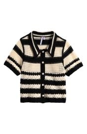 Kids\' Stripe Open Stitch Knit Button-Up Top at Nordstrom Rack