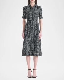 Kieran Abstract-Print Short-Sleeve Midi Shirtdress With Belt at Neiman Marcus