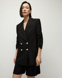 Kiernan Double-Breasted Black Linen Jacket at Veronica Beard