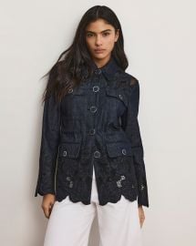 Kiki Eyelet Jacket in Indigo Rinse Dark Wash Denim at Veronica Beard