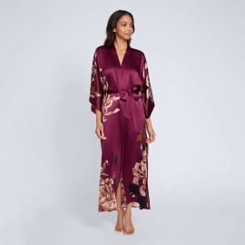 Kiku Long Silk Kimono Robe Full Length Kimono Robe kimandonocom at Kim and Ono