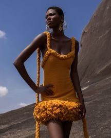 Kilentar Ito Yellow Knit Mini Fringe Dress KLTR at Kilentar