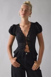 Kimchi Blue Aurelia Lace Trim Puff Sleeve Blouse at Urban Outfitters