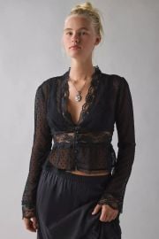 Kimchi Blue Dolly Sheer Swiss Dot Lace Trim Babydoll Blouse at Urban Outfitters