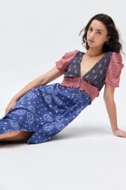 Kimchi Blue Ioni Plunging Puff Sleeve Midi Dress at Urban Outfitters