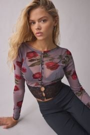 Kimchi Blue Sabrina Sheer Mesh Lace Trim Cardigan at Urban Outfitters