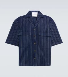 King Tuckfield Cropped fit Cotton And Linen Shirt in Dark Indigo Multi Pinstripe at Mytheresa