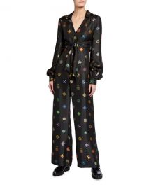 Kirin Abstract Floral Jacquard Tie-Front Jumpsuit at Neiman Marcus