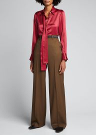 Kiton Striped Scarf-Neck Silk Blouse - at Bergdorf Goodman