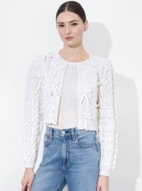 Kitty Bow Cardigan In Soft White Alice Olivia at Alice + Olivia