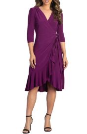 Kiyonna Whimsy Midi Wrap Dress in Magenta at Nordstrom