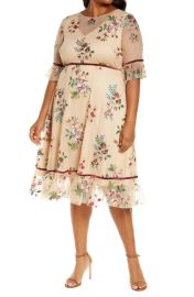 Kiyonna Wildflower Embroidered Dress in Nude Blush Size 5X at Nordstrom