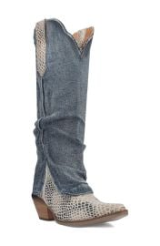 Knee High Denim & Snakeskin Embossed Western Boot at Nordstrom