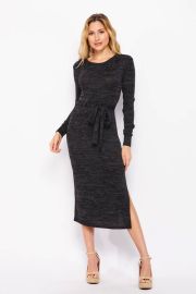 Knit Belted Midi Dress  Charcoal  at Velvet Torch