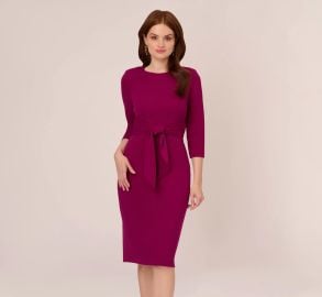 Knit Crepe Bow Sheath Dress With Three Quarter Sleeves In Wildberry Adrianna Papell at Adrianna Papell