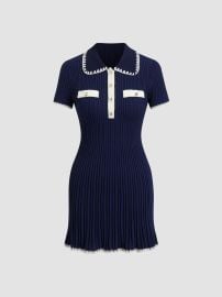 Knit Fabric Knit Collar Contrasting Binding Mini Dress For Daily Casual at Cider