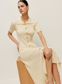 Knit Hollow Buttoned Polo Dress COMMENSE at Commense