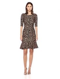 Knit Textured 3/4 Sleeve Cheetah Mermaid Hem Dress at Amazon