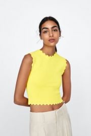 Knit Top with Scalloped Trims at Zara