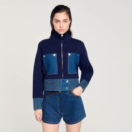 Knit and denim coatigan blue For Women Paris at Sandro