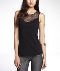 Knit lace yoke shell top at Express