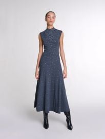 Knit maxi dress with rhinestones Black Gray For Women at Maje