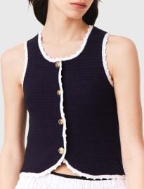 Knit top with crochet trim Blue For Women at Maje