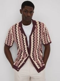 Knitted Cuban Collar Shirt in Rose Multi REISS USA at Reiss