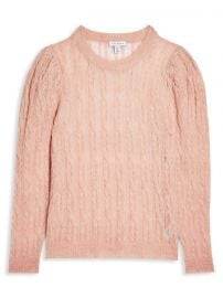 Knitted Pink Gauzy Cable Crew Neck Sweater at Topshop