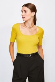 Knitted Rib Scoop Neck Top at Karen Millen