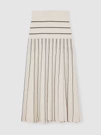 Knitted Stripe Pleated Midi Skirt in Ivory/Black - Size XS (US 2) at Reiss