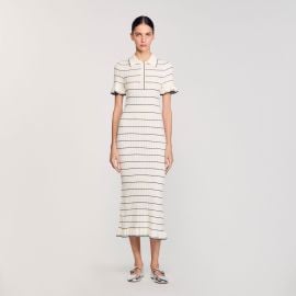 Knitted maxi dress with polo neck white beige For Women Paris at Sandro