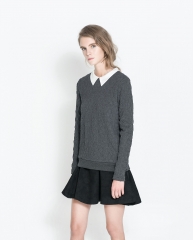 Knitted sweater with peter pan collar at Zara