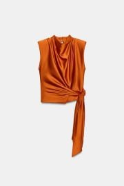 Knotted Satin Effect Shoulder Pad Top at Zara
