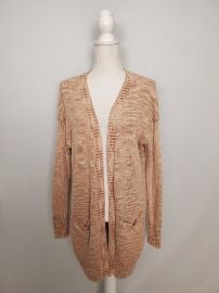 Knox Rose Red/Beige Open Front Duster Cardigan Sweater Women's Size Medium. at eBay