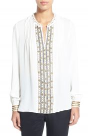 Kobi Halperin  Ingrid  Embellished Silk Split Neck Blouse at Nordstrom