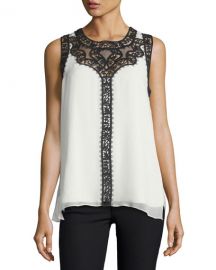 Kobi Halperin Abagail Sleeveless Lace-Trim Silk Blouse at Neiman Marcus