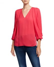 Kobi Halperin Camryn V-Neck Draped Sleeve Silk Blouse at Neiman Marcus