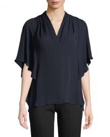 Kobi Halperin Carin Ruffled-Sleeve Silk Blouse at Neiman Marcus