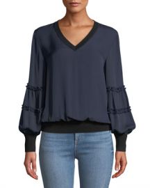 Kobi Halperin Carlena Silk Blouse w  Merino Wool at Neiman Marcus