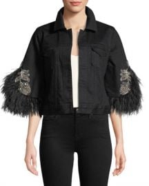 Kobi Halperin Chandra Denim Jacket with Feather Trim at Neiman Marcus