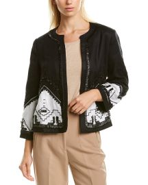 Kobi Halperin Contrast Linen-Blend Embroidered Jacket at Shop Simon