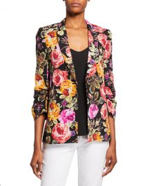 Kobi Halperin Dana Floral One-Button 3 4-Sleeve Silk Jacket at Neiman Marcus