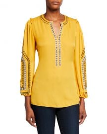 Kobi Halperin Eliza V-Neck Long-Sleeve Embellished Silk Blouse at Neiman Marcus