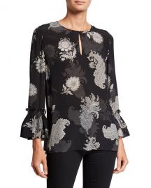 Kobi Halperin Florri Printed Silk Keyhole Blouse at Neiman Marcus