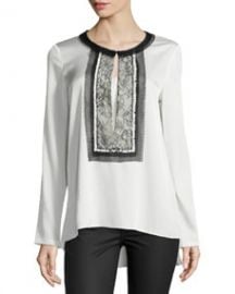 Kobi Halperin Iris Long-Sleeve Blouse W Lace Bib at Neiman Marcus