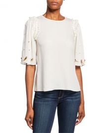 Kobi Halperin Krissy Embellished Elbow-Sleeve Silk Blouse at Neiman Marcus