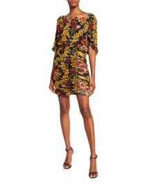 Kobi Halperin Leandra Floral High-Neck Shirred Silk Dress at Neiman Marcus