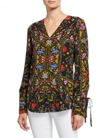 Kobi Halperin Liana Printed V-Neck Long-Sleeve Blouse at Neiman Marcus