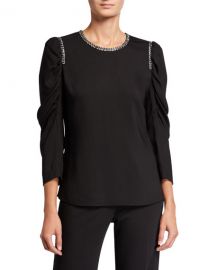 Kobi Halperin Logan Crewneck 3 4-Sleeve Blouse at Neiman Marcus